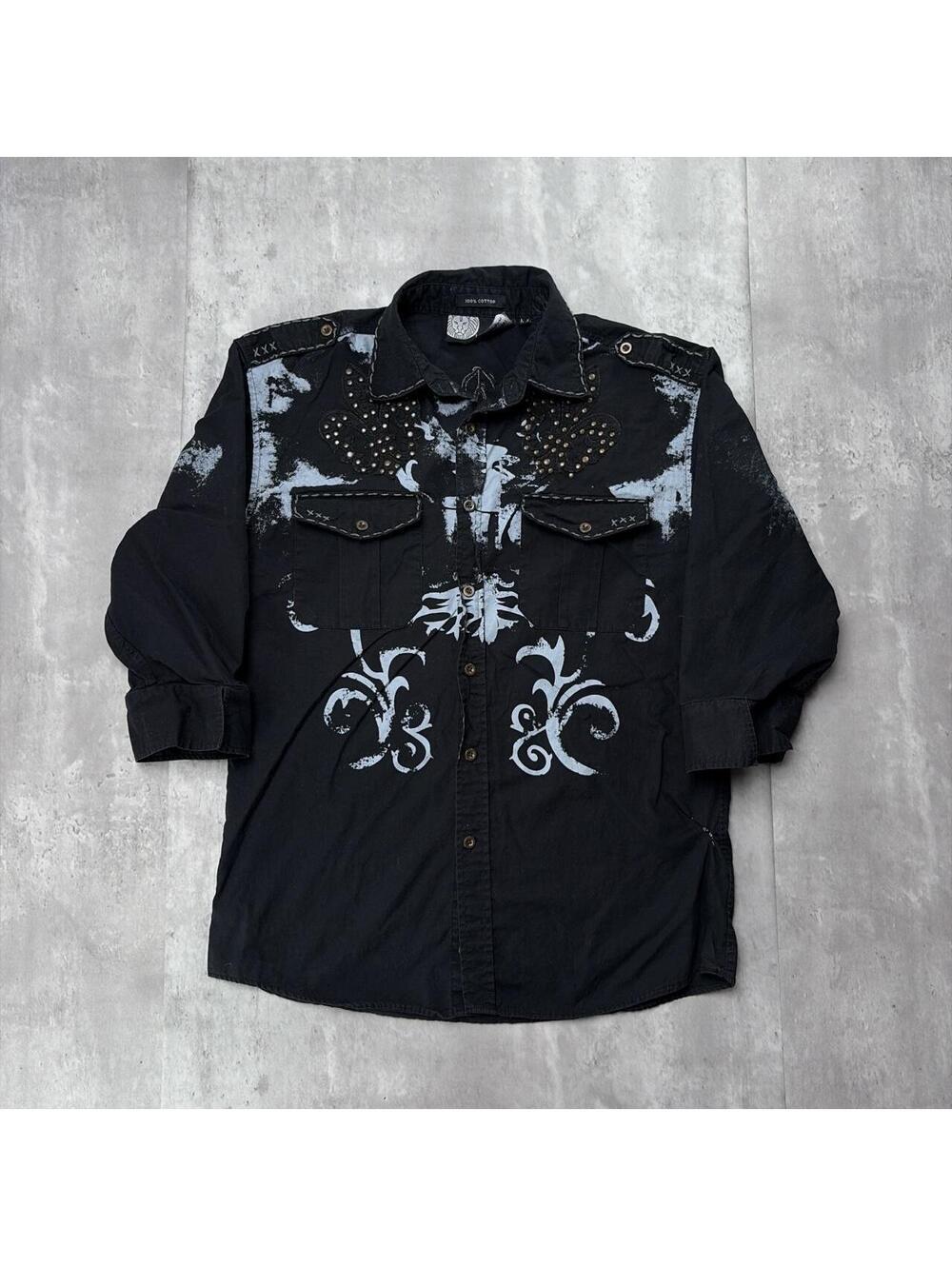Y2K Black Lamasini Grunge Gothic Cross Button Up Shirt
